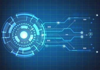 Abstract blue technology background.Vector circle and electricity line with blue electronic cycle.Digital data , circuit board, Scientific background,Digital art and Abstract background concept.