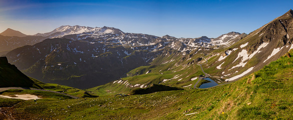High resolution stitched panorama of a beautiful sunrise at the famous Grossglockner High Alpine Road, Salzburg, Austria
