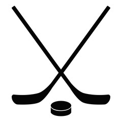Hockey icon on white background. flat style. stick and washer icon for your web site design, logo, app, UI. Hockey Stick And Puck symbol. crossed hockey sticks and puck sign.