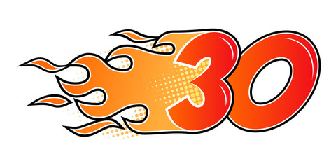 Burning numbers set. Flame flat style numerals isolated on white background. Vector illustration.