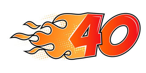 Burning numbers set. Flame flat style numerals isolated on white background. Vector illustration.