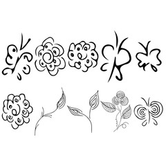 Flowers set collection outline for decorative design. Vector outline icon. . Isolated vector illustration. Vintage floral pattern. Hand drawn doodle illustration