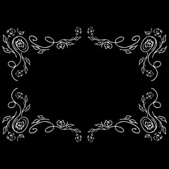 Wedding floral frame in vintage style isolated on black background. Nature illustration. Wedding pattern. Vector vintage illustration. Floral frame design
