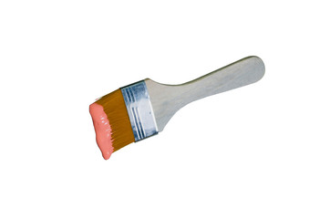 paint brush on white background with paint spots of various colors