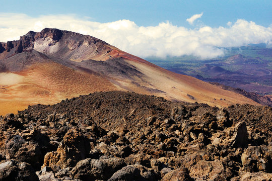 Volcanic landscape in wild deserted area