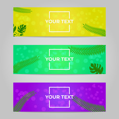 Banner web template design, with nature, summer, tropical, leaf and background blurred bokeh design