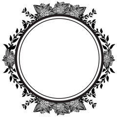 Silhouette floral frame, for decor of card, flower and branches of leaf. Vector