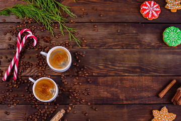 Christmas morning with fragrant coffee, gifts, gingerbread and the festive atmosphere