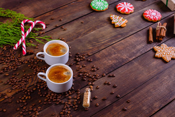 Christmas morning with fragrant coffee, gifts, gingerbread and the festive atmosphere