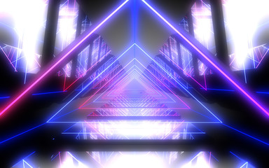 3D  abstract tunnel with neon lights. 3d illustration