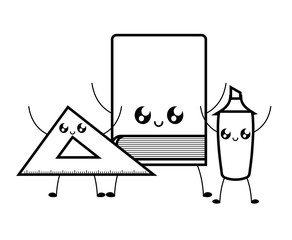 library book with rule and highlighter kawaii style