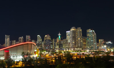 Fototapeta na wymiar Calgary Urban Skyline at Night in the Downtown Core Area