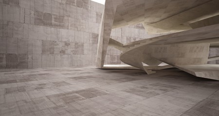 Abstract architectural brown and beige concrete interior of a minimalist house. 3D illustration and rendering