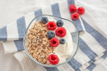 Granola with yogurt and berries for healthy breakfast