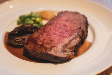 Steak fava bean wild mushrooms