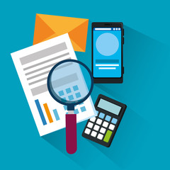 document information with magnifying glass and smartphone