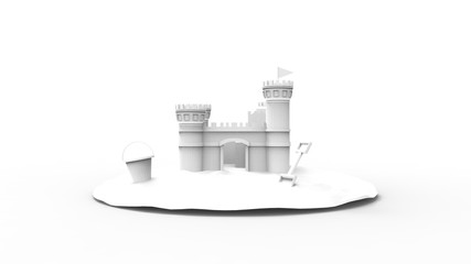 3d rendering of a sandcastle isolated in white background
