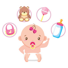 cute little baby girl with set toys