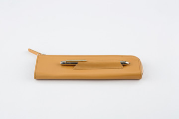 leather pencil case with pen-tight holder.