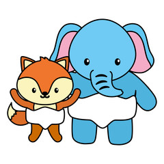 cute little elephant with fox babies characters