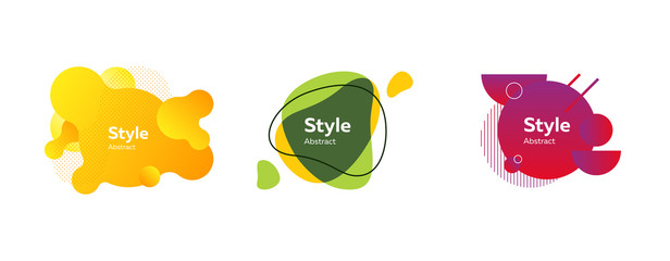 Collection of flowing liquid abstract shapes. Dynamical colored forms. Vector illustration. Can be used for advertising, marketing, presentation