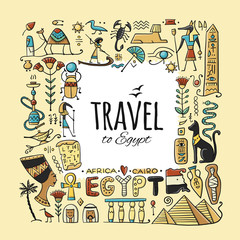 Obraz premium Travel to Egypt. Greeting card for your design
