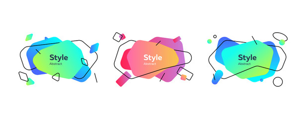 Multi-colored collection of creative shapes. Dynamical colored forms and line. Gradient banners with flowing liquid shapes. Template for design of logo, flyer or presentation. Vector illustration