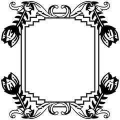 Template flower frame, isolated on white backdrop, ornament cards. Vector