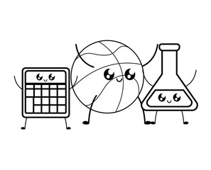 tube test with basketball balloon and calculator kawaii style