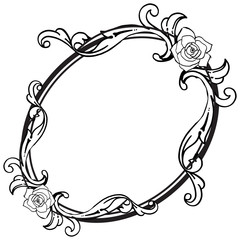 Template flower frame, isolated on white backdrop, ornament cards. Vector