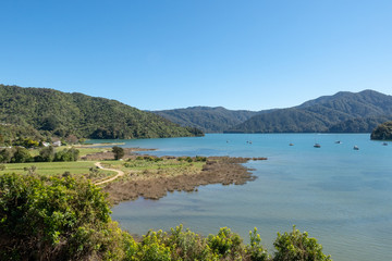 Fototapeta na wymiar Stunning Marlborough Sounds landscape scenery in New Zealand