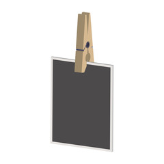 Blank photo on the clothespin.Isometric and 3D view.