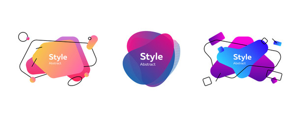 Set of multicolored gradient elements. Dynamical colored forms and dots. Gradient banners with flowing liquid shapes. Template for design of logo, flyer or presentation. Vector illustration