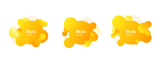 Set of yellow flowing liquid shapes. Creative background. Dynamic effect. Futuristic technology style. Motion