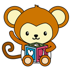 cute little monkey with block baby character