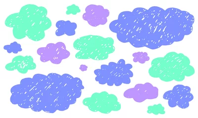 Foto op Plexiglas Multicolor hand drawn clouds set. Sketch cloudscape. Vector textured  decoration elements © Marina