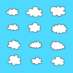 Cartoon clouds set. Hand drawn doodle cloud icons