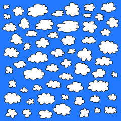 Big collection of cartoon clouds icon. Hand drawn set 