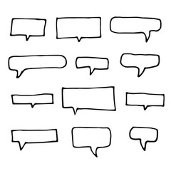 Obraz premium Square hand drawn speech bubbles. Sketch graphic elements isolated on white background. 