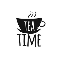 Tea time logo, black silhouette for your design
