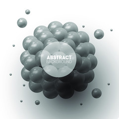 Abstract background with 3d spheres. Circle of glossy balls. Grey colored vector illustration