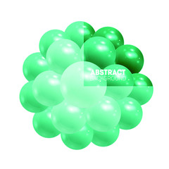 Abstract background with green 3d spheres. Circle of glossy balls. 