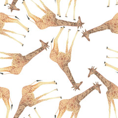 Watercolor painting seamless pattern with giraffe