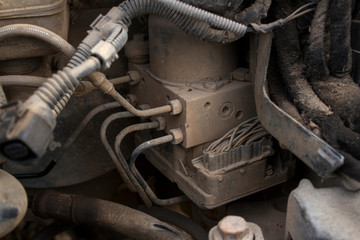 Fototapeta premium dirty attached car brake unit