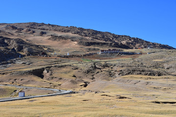 Tibet, China. She Re Dhar Gay Ling monastery high in the mountains.China, Tibet 