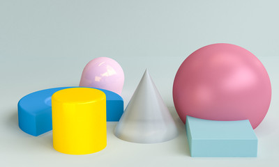 Minimalist abstract background, primitive geometrical figures, pastel colors, 3D render.