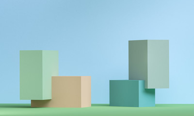 Minimalist abstract background, primitive geometrical figures, pastel colors, 3D render.