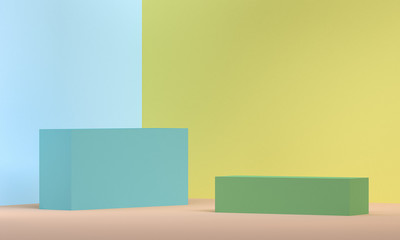 Minimalist abstract background, primitive geometrical figures, pastel colors, 3D render.