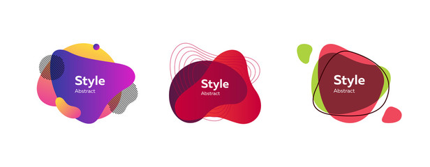 Set of abstract modern red, green, violet graphic elements. Dynamical colored forms and lines. Gradient abstract banners with flowing liquid shapes. Template for logo, flyer, presentation