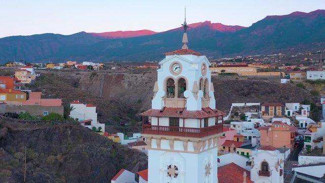 View from the height of the Basilica and townscape in Candelaria near the capital of the island - Santa Cruz de Tenerife on the Atlantic coast. Tenerife, Canary Islands, Spain